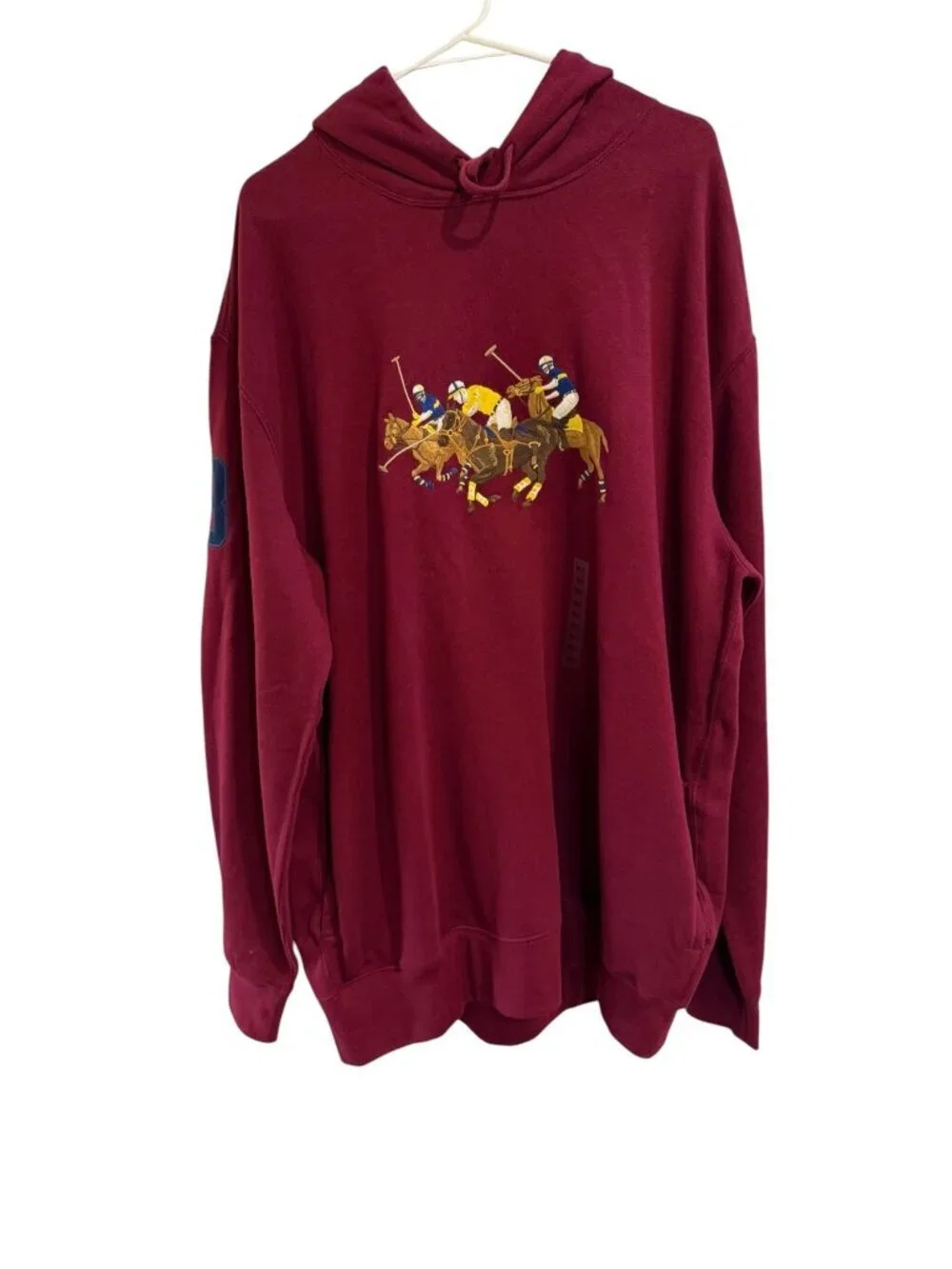 Polo Ralph Lauren Hoodie XLT With Embroidered Polo Players Graphic Burgandy NWT